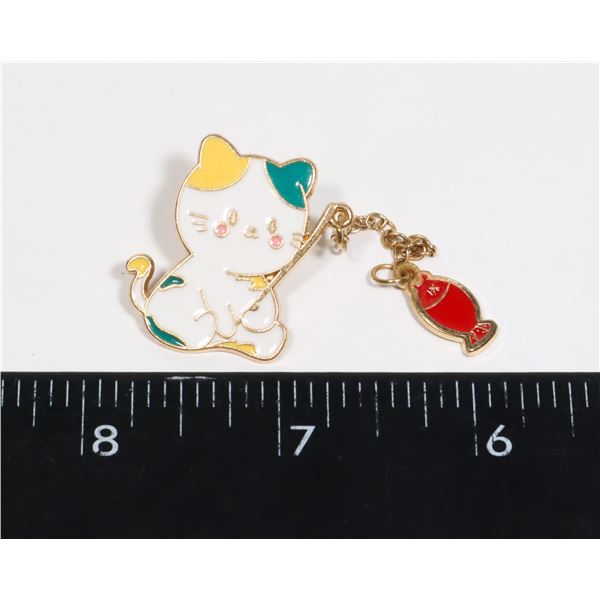 NEW YELLOW AND GREEN EAR CAT SITTING FISHING