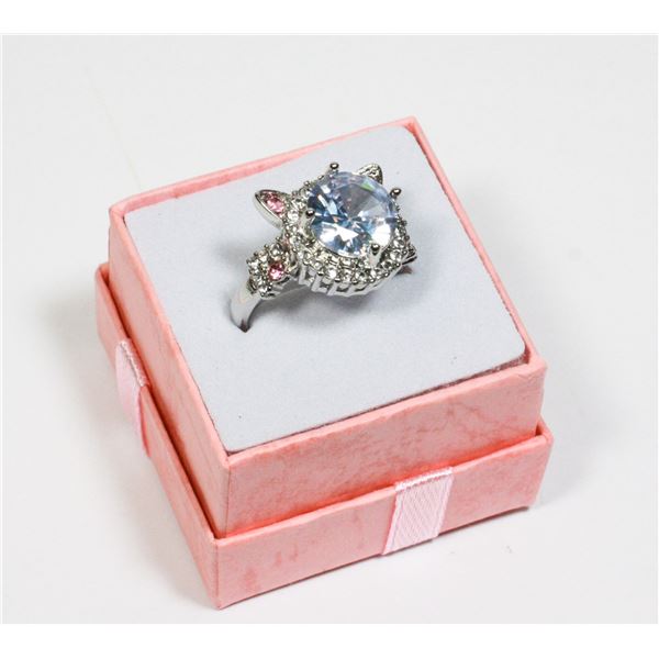 NEW SIZE 7 SILVER TONE RHINESTONE CAT DESIGN RING