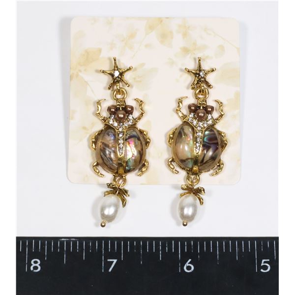 NEW SCARAB BEETLE DANGLE EARRINGS
