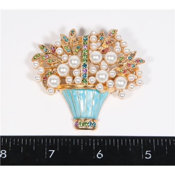 NEW BASKET DESIGN RHINESTONE AND FAUX PEARL