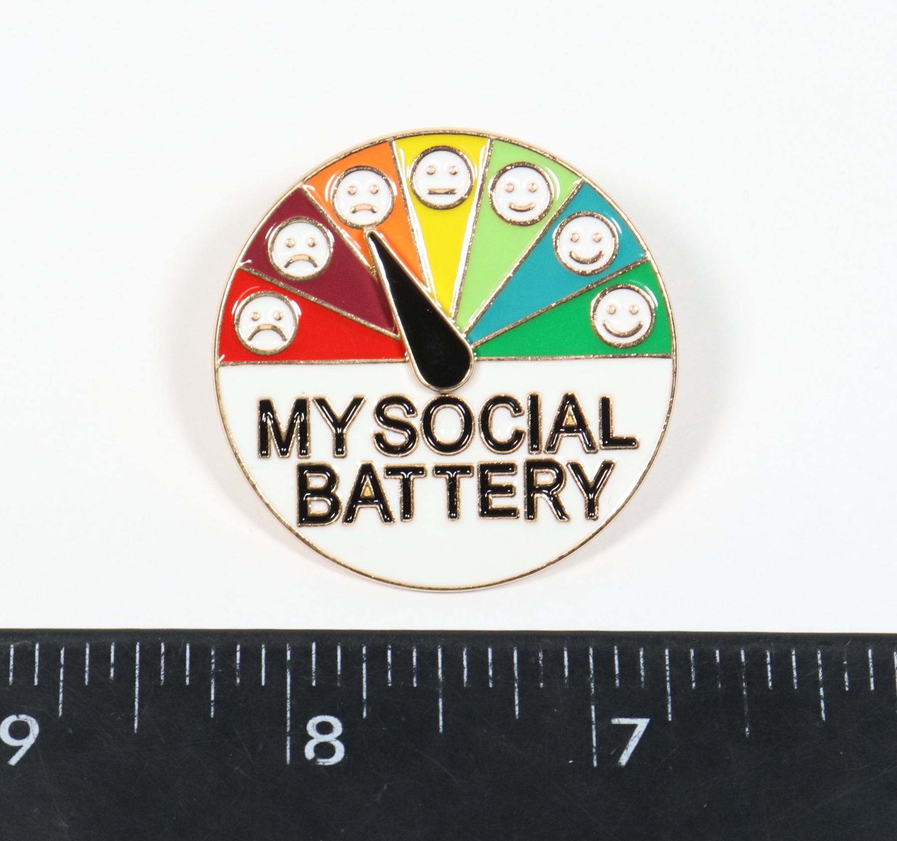 NEW GOLD TONE SOCIAL BATTERY METER LAPEL PIN