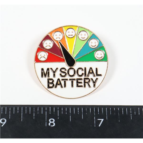 NEW GOLD TONE SOCIAL BATTERY METER LAPEL PIN