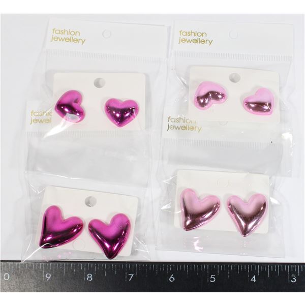 4 NEW PAIRS PINK/FUCHSIA OF HEART DESIGN STUD