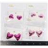 Image 1 : 4 NEW PAIRS PINK/FUCHSIA OF HEART DESIGN STUD
