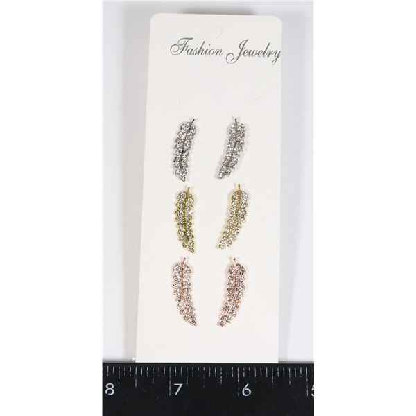 NEW 3PC SET OF LEAF RHINESTONE EARRINGS
