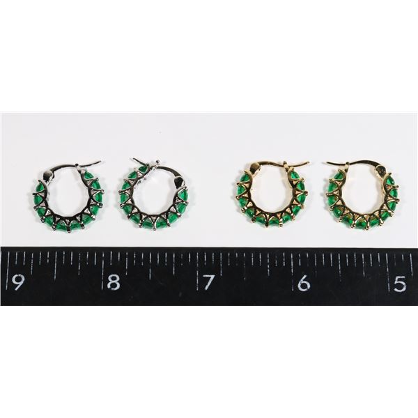 2 NEW PAIRS OF GREEN RHINESTONE HOOP EARRINGS