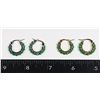 Image 1 : 2 NEW PAIRS OF GREEN RHINESTONE HOOP EARRINGS