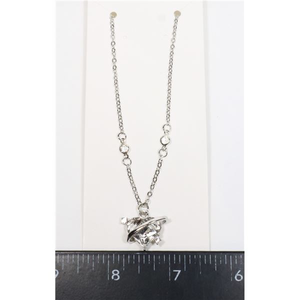 NEW SILVER TONE CLEAR RHINESTONE ORBIT HEART