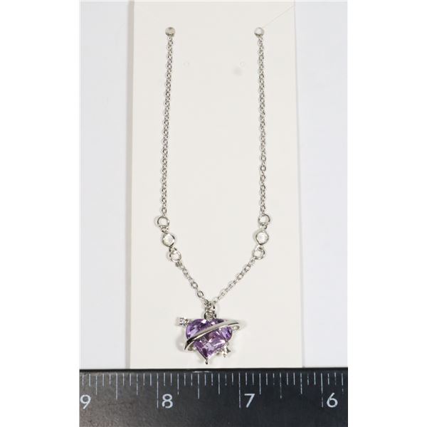 NEW SILVER TONE LILAC RHINESTONE ORBIT HEART