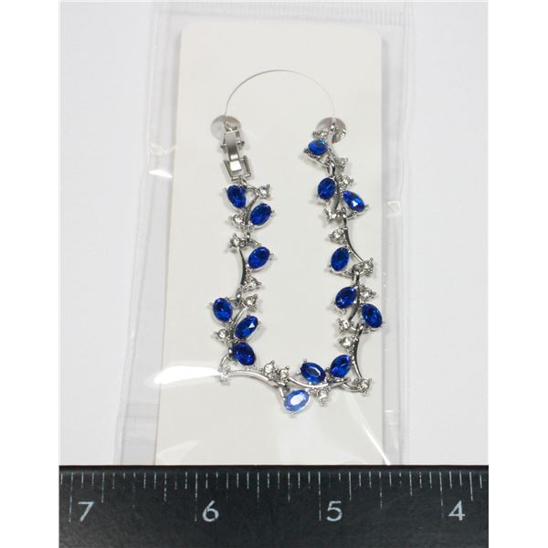 NEW BLUE AND CLEAR RHINESTONE BRANCH BRACELET WITH