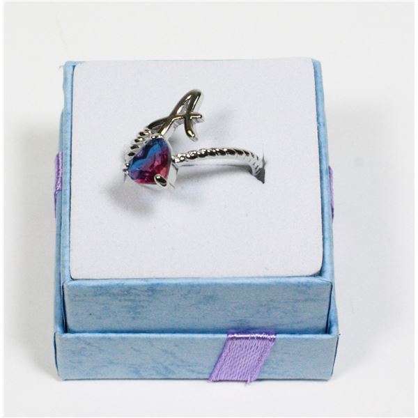 NEW SILVER TONE LETTER A ADJUSTABLE ZIRCONIA RING