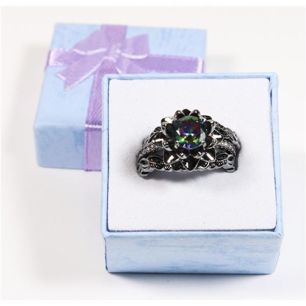 NEW 3 PIECE GREEN/BLUE RHINESTONE SIZE 7 STACKING