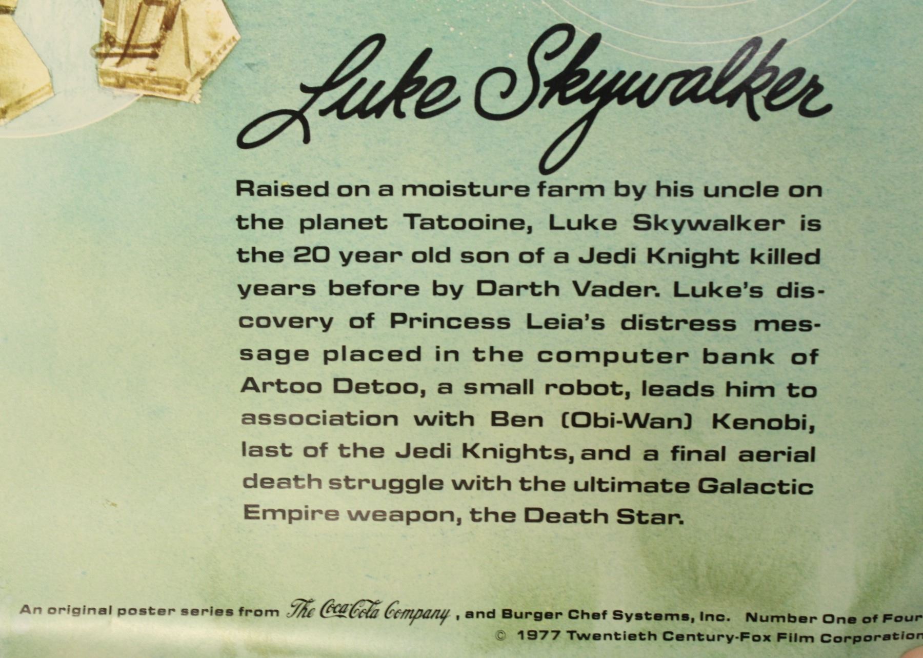 A 1977 20th Century Fox Coca-Cola Luke Skywalker Poster #1/4.
