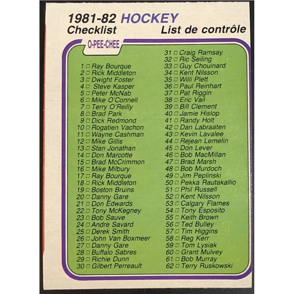 1981-82 O-PEE-CHEE CHECKLIST