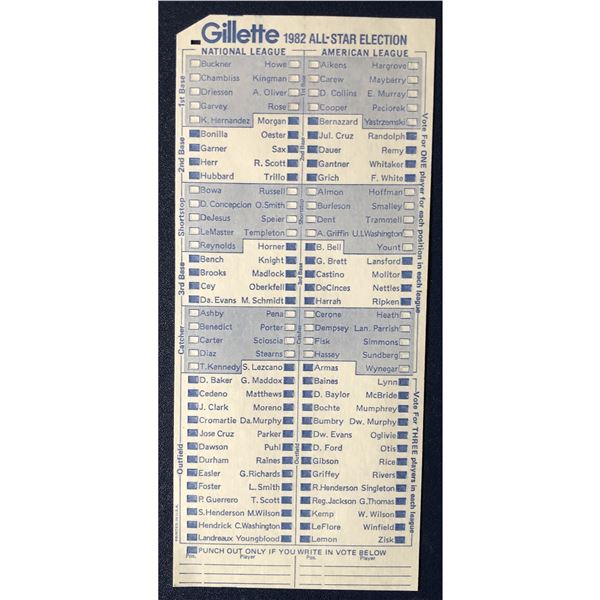1982 MLB OFFICIAL ALL STAR BALLOT