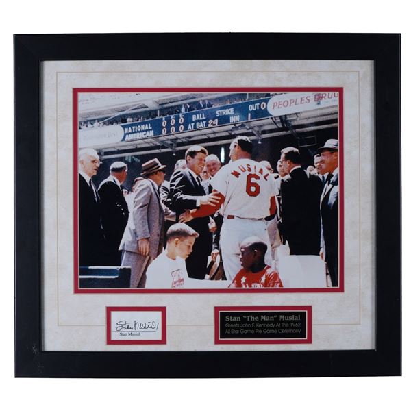 Stan Musial Photograph with JFK, 1962 All-Star Game Ceremony, Signed