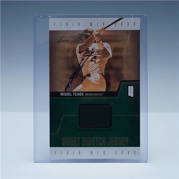 Signed 2003 Flair Sweet Swatch Jersey Miguel Tejada Game-Worn Patch Card