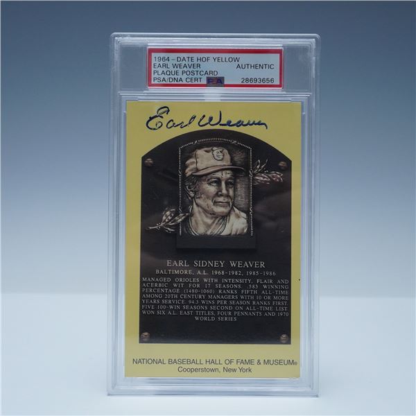 PSA/DNA Certified Earl Weaver Signed Hall of Fame Plaque Postcard