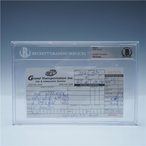 Larry Walker Signed Limousine Receipt, Beckett Encapsulated