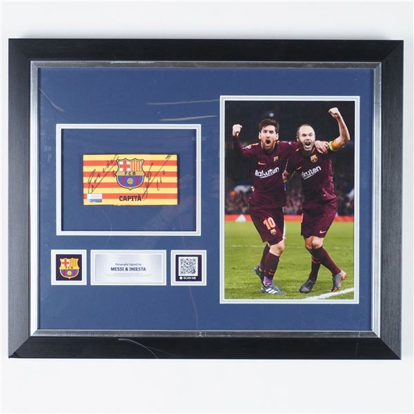 Lionel Messi & Andres Iniesta FC Barcelona Captain's Armband, Signed