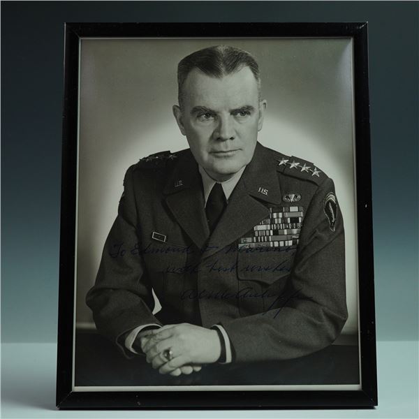 Framed Photograph, General Anthony C. McAuliffe Signed Portrait