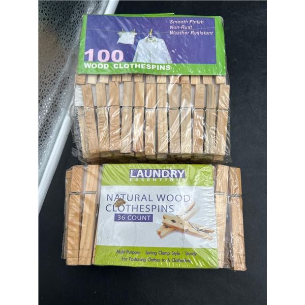 Lot of Wood Clothespins: 100-Count and 36-Count Sets