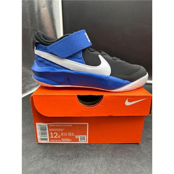 Nike Team Hustle D 10 (PS) Youth Basketball Shoes, Size 12C, Blue/Black/White