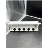 Image 1 : White Wooden Wall Shelf With Five Black Metal Hooks, 13 3/4 x 5 3/4 Inches