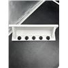 Image 3 : White Wooden Wall Shelf With Five Black Metal Hooks, 13 3/4 x 5 3/4 Inches