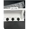 Image 4 : White Wooden Wall Shelf With Five Black Metal Hooks, 13 3/4 x 5 3/4 Inches