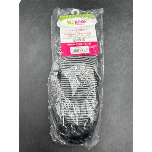 Minene Sock Slippers for Babies, Black and White Stripes, 12-18m