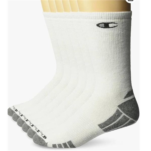 Champion Performance Socks, 8 Pairs, White and Gray, Size 6-12