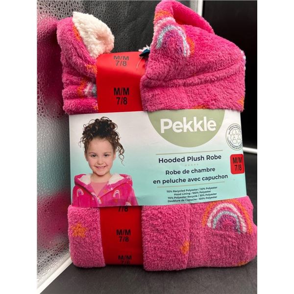 Pekkle Hooded Plush Robe for Youth, Size M/7-8, Rainbow Design
