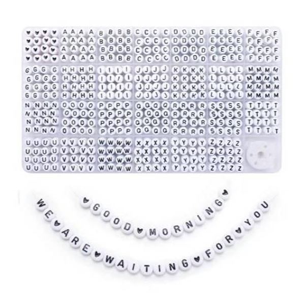 1400pcs Black Letters-White Background Letter Beads,4x7mm Acrylic Beads