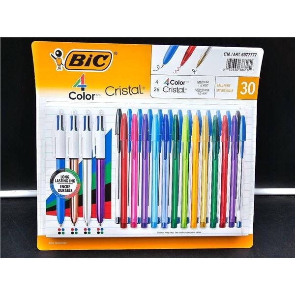 BIC 4-Color Cristal Ballpoint Pens, 30-Pack, Assorted Colors