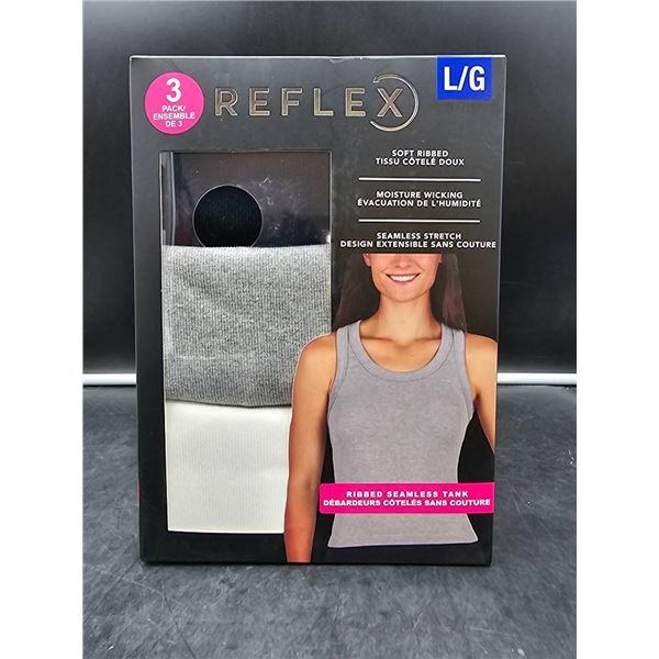 Reflex 3-Pack Ribbed Seamless Tank, Size L/G, Moisture Wicking