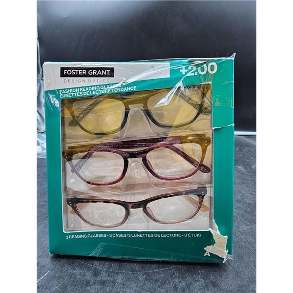 Foster Grant Reading Glasses, +2.00 Strength, Set of 3