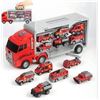 Image 1 : Red Toy Transport Truck With firetruck care & Lego style People