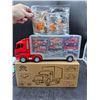 Image 2 : Red Toy Transport Truck With firetruck care & Lego style People