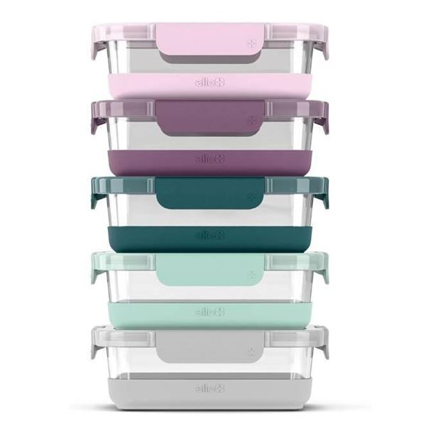 Ello Duraglass 3.4 Cup Meal Prep Sets 10Pc, 5 Pack Set- Glass Food Storage Container with Silicone B