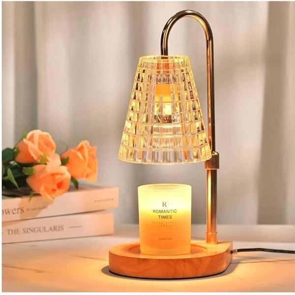 Funitree Candle Glass Candle Warmer Lamp with Timer Height Adjustable with Wooden Base