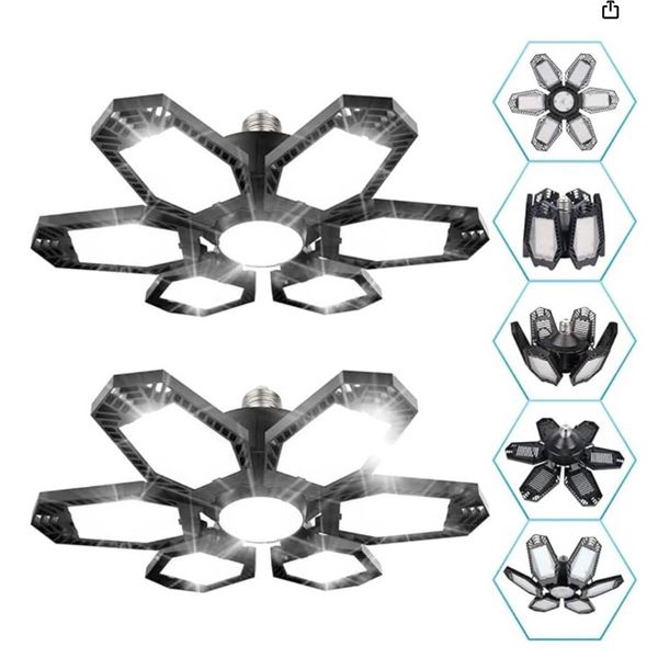 2 Pack LED Garage Lights, 150W Garage Lights 15000LM Deformable 6+1 Panel Gara ge Ceiling Light 6500