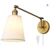 Image 1 : Industrial Wall Sconce with White Cloth Fabric Shade, Bedroom Bedsides Living Room Plug in Reading L