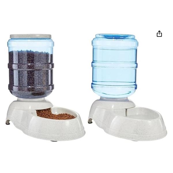 Amazon Basics Large Gravity Pet Food Feeder and Water Dispenser Bundle, Pack of 2