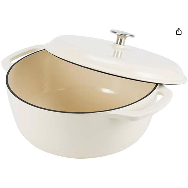 Amazon Basics Enameled Cast Iron Dutch Oven, 7.3 qt, White