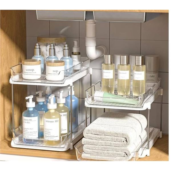 Delamu 2-Tier Pull-Out Cabinet Organizer, 2-Pack