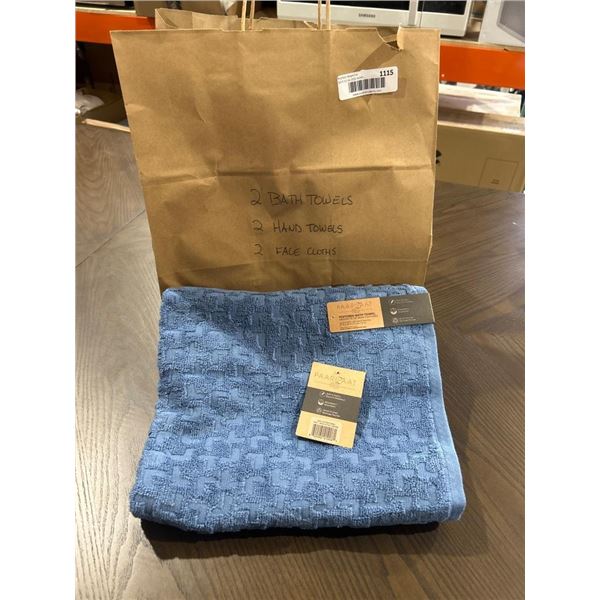 6-Piece Towel Set: 2 Bath Towels, 2 Hand Towels, 2 Face Cloths, Blue