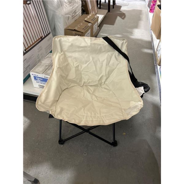 Folding Beige Camping Chair with Black Frame and Storage Pocket