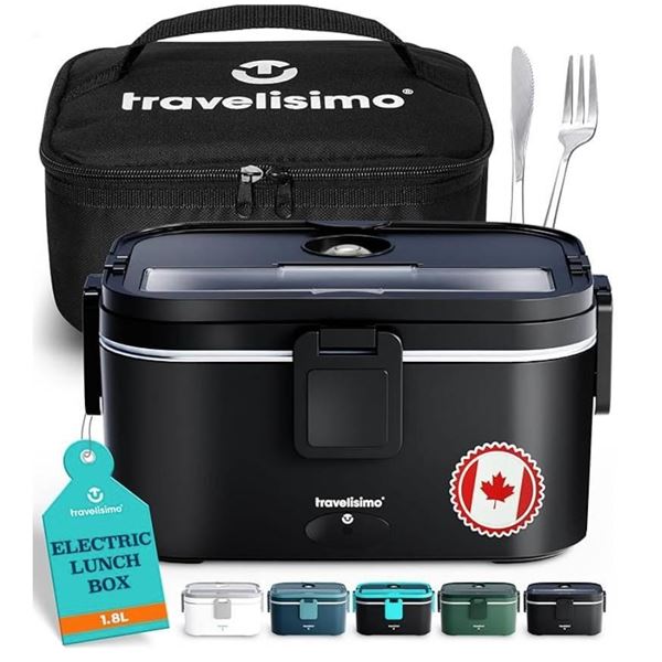 Travelisimo Electric Lunch Box, 110V/12-24V, 1.8 Liters, Stainless Steel