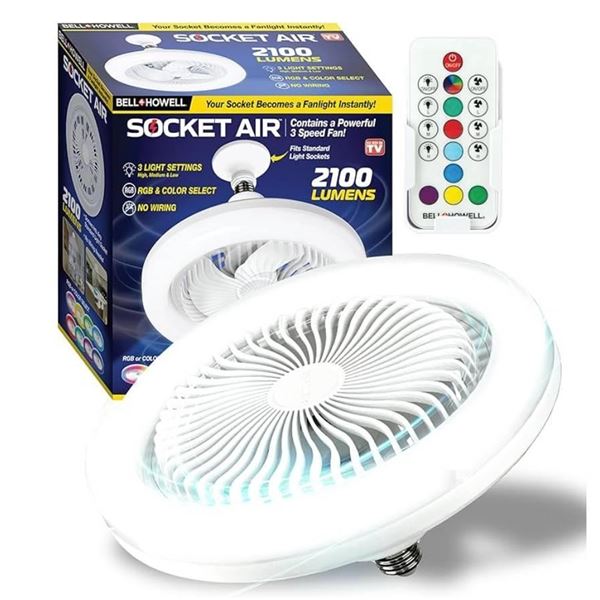 Bell + Howell Socket Air Light with 3-Speed Fan and RGB Color Control